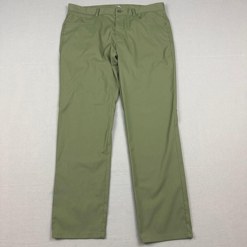 Tommy Bahama Pants Men 36 Green Solid Chino Straight Leg Flat Front Stretch